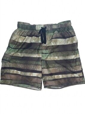Dockers Striped Cargo Swim Trunks Army Green Mens Size XL Bathing Suit Shorts
